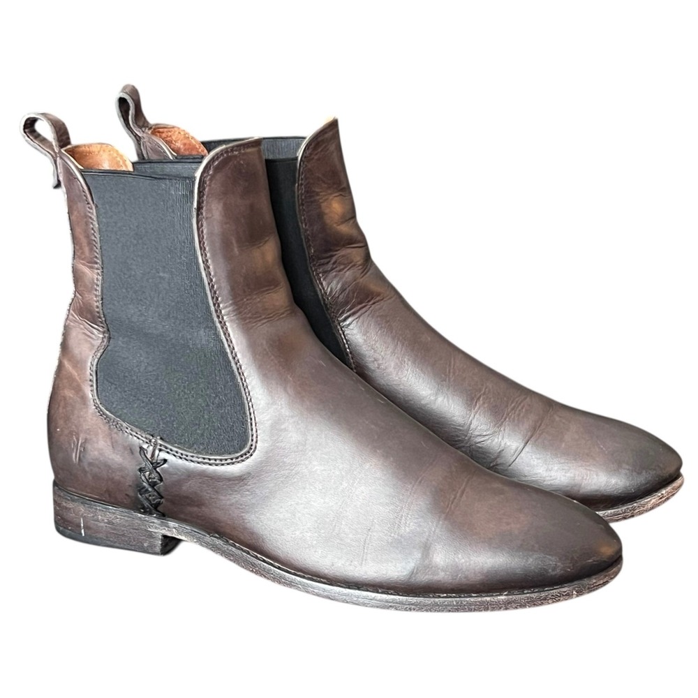 FRYE Women's Dark Brown Leather Chelsea Boots Side Elastic‎ Pull Tabs Sz 8